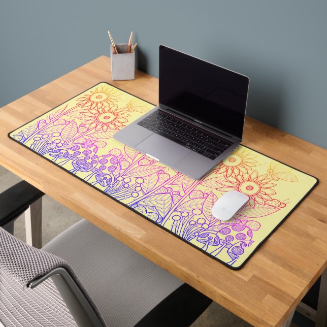 Rainbow Ombre Butterfly & Ladybugs Desk Mat (Office 2)