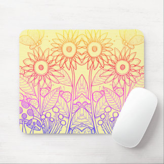 Rainbow Ombre Butterfly & Ladybugs Mouse Pad