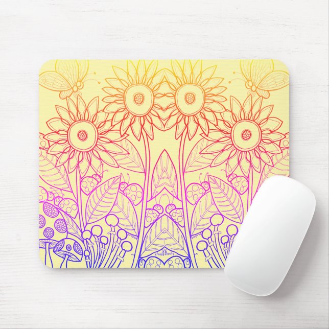 Rainbow Ombre Butterfly & Ladybugs Mouse Pad (With Mouse)