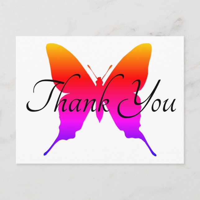Rainbow Ombre Butterfly Silhouette Thank You Postcard (Front)