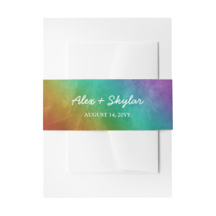 Rainbow Ombre Casual Script Gay Wedding Invitation Belly Band