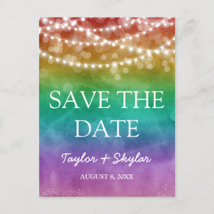 Rainbow Ombre Gay Wedding Save the Date Postcard