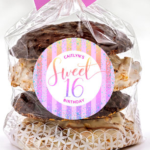 Rainbow ombre glitter script sweet 16 birthday classic round sticker