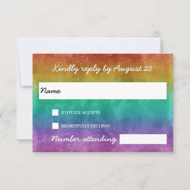 Rainbow Ombre LGBTQA Wedding RSVP Card (Front)
