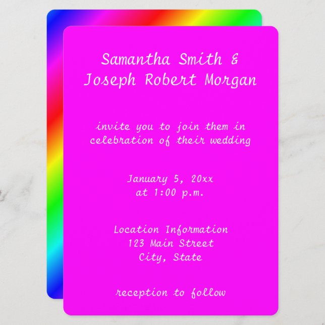 Rainbow Ombre Magenta Wedding Invitation (Front/Back)