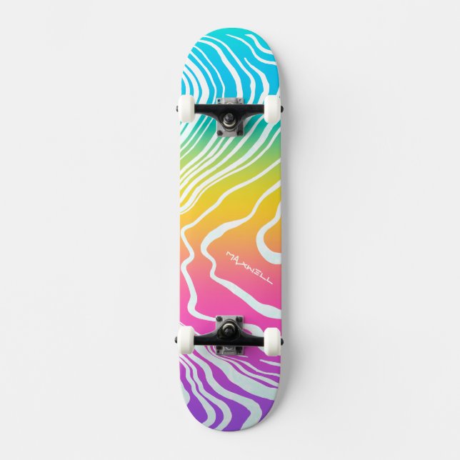 Rainbow Ombre Marbled Abstract  Skateboard (Front)