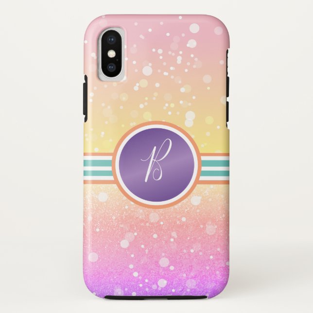 Rainbow Ombre Monogram Bling Glam Case-Mate iPhone Case (Back)