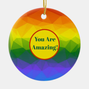 Rainbow Ombre Polygon Ceramic Tree Decoration