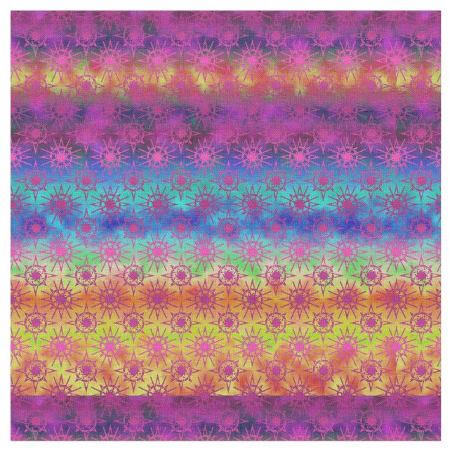 Rainbow Ombre Starbursts | Boho Style Fabric (Close Up)
