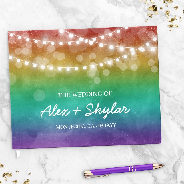 Rainbow Ombre String Lights Gay Wedding Guest Book (Creator Uploaded)