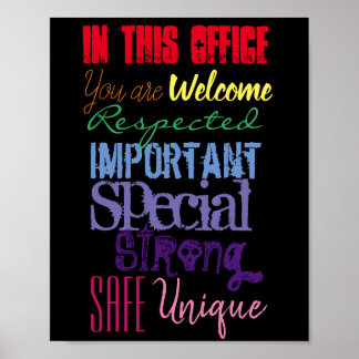 Rainbow on Black "In this Office" Moivational Poster