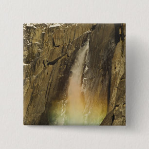 Rainbow on Upper Yosemite Falls in Yosemite 15 Cm Square Badge