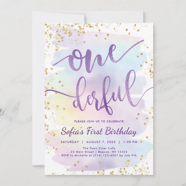 Rainbow Onederful Birthday Invitation  (Front)