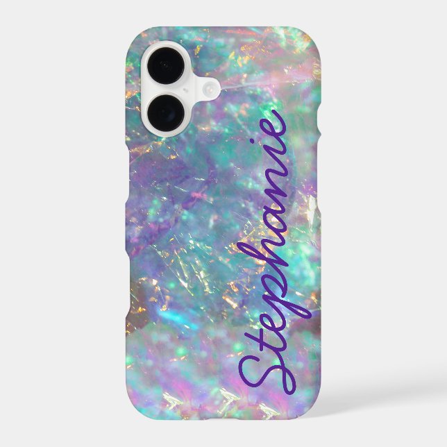 Rainbow Opal Gemstone Iridescent Monogram Name (Back)