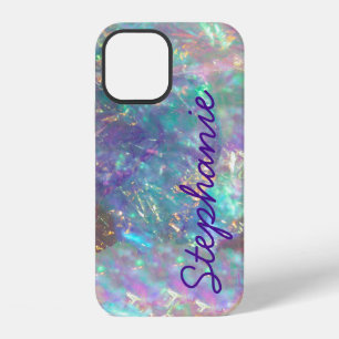 Rainbow Opal Gemstone Iridescent Monogram Name iPhone 12 Case