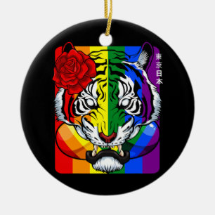 Rainbow Oriental Tiger LGBT Q Animal Gay Pride Ceramic Tree Decoration