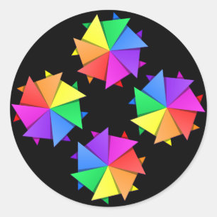 rainbow origami classic round sticker