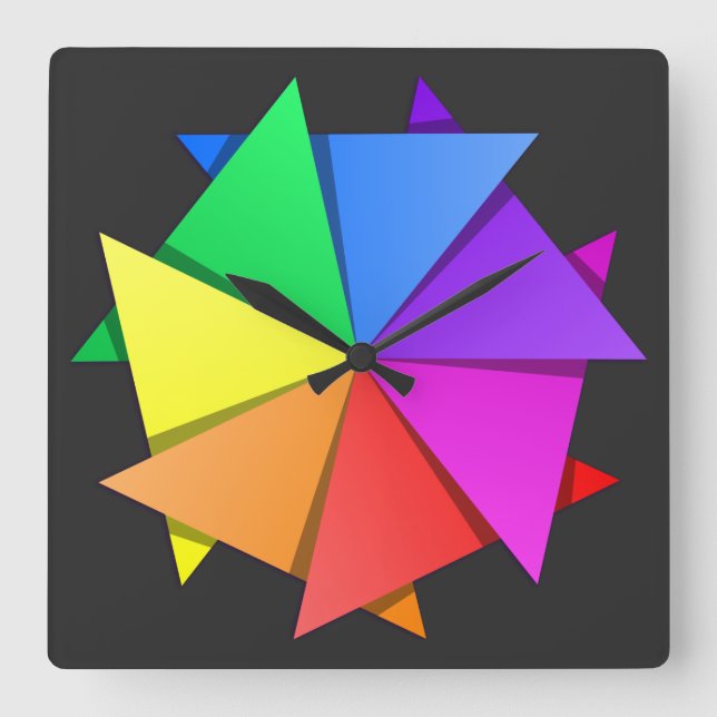 rainbow origami square wall clock (Front)