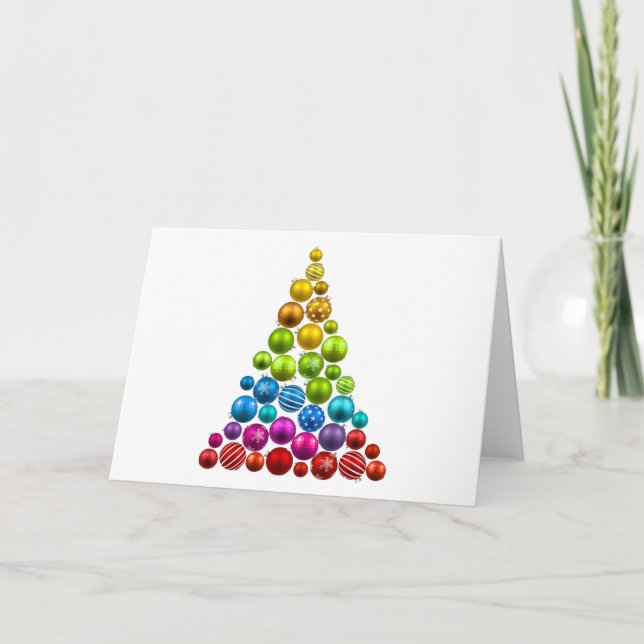 Rainbow Ornament Christmas Tree Holiday Card (Front)