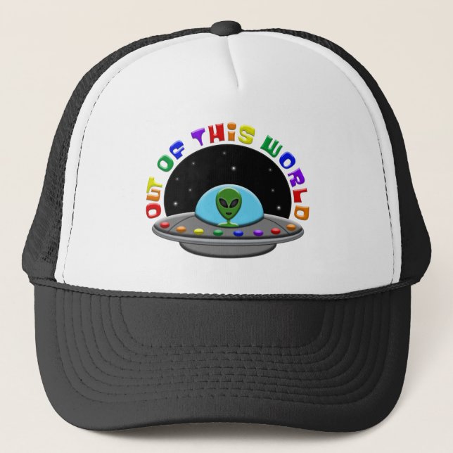 Rainbow Out Of This World Alien UFO Space Pride Trucker Hat (Front)