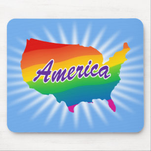 Rainbow Outline Of America Mouse Pad
