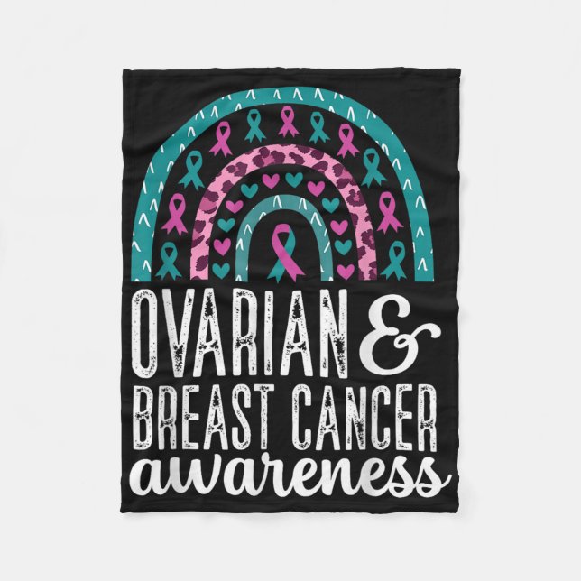 Rainbow Ovarian And Breast Cancer Awareness Pink T Fleece Blanket (Front)