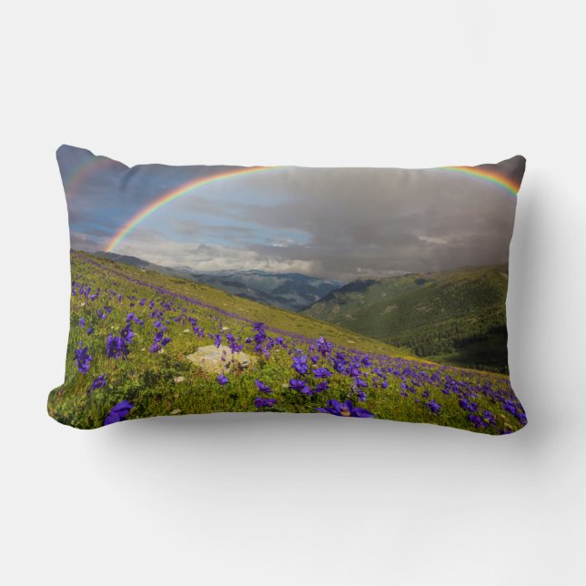 Rainbow Over A Flowering Meadow Lumbar Cushion (Front)
