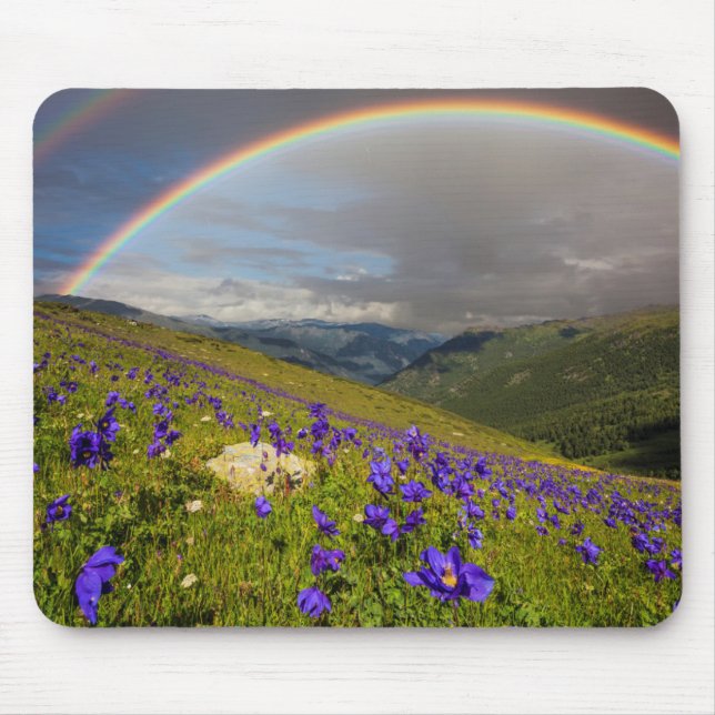 Rainbow Over A Flowering Meadow Mouse Pad (Front)