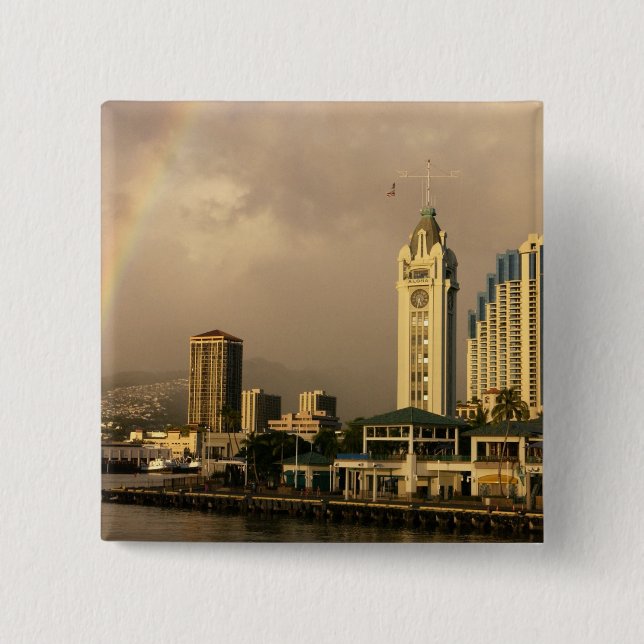 Rainbow over Honolulu, Hawaii, USA 2 15 Cm Square Badge (Front)