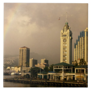 Rainbow over Honolulu, Hawaii, USA 2 Tile