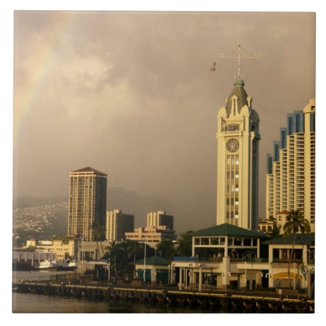 Rainbow over Honolulu, Hawaii, USA 2 Tile (Front)