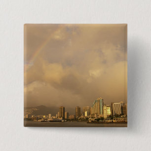 Rainbow over Honolulu, Hawaii, USA 3 15 Cm Square Badge