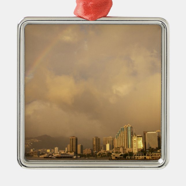 Rainbow over Honolulu, Hawaii, USA 3 Metal Tree Decoration (Front)
