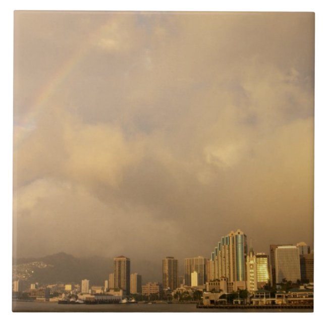 Rainbow over Honolulu, Hawaii, USA 3 Tile (Front)
