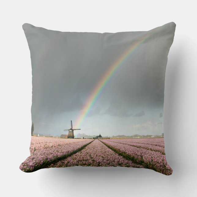 Rainbow over hyacinths and a windmill in Holland Cushion (Front)