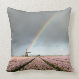 Rainbow over hyacinths and a windmill in Holland Cushion