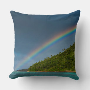 Rainbow over island, American Samoa Cushion