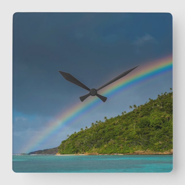 Rainbow over island, American Samoa Square Wall Clock (Front)