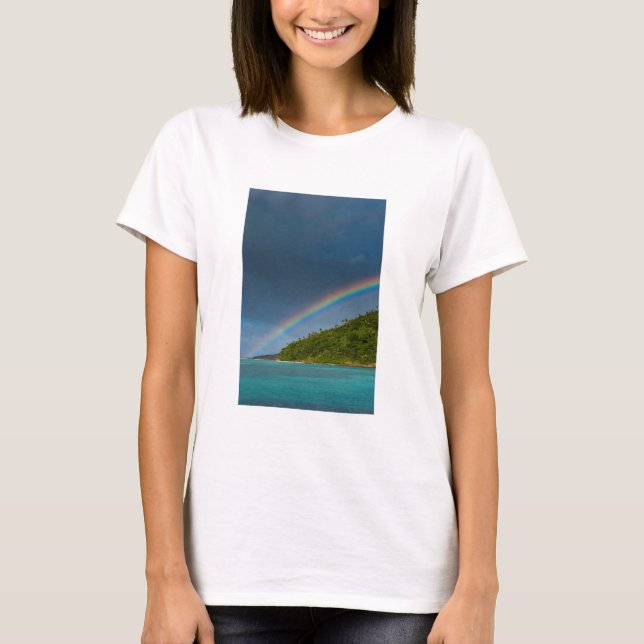 Rainbow over island, American Samoa T-Shirt (Front)