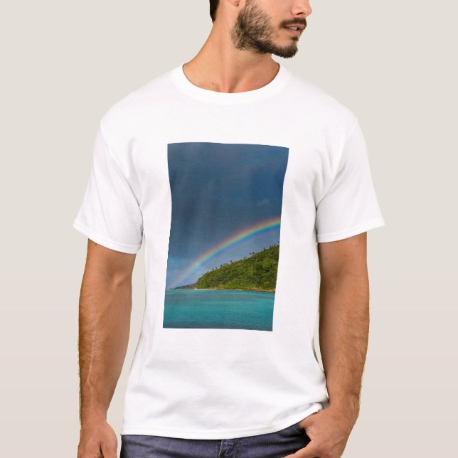Rainbow over island, American Samoa T-Shirt (Front)
