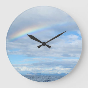 Rainbow over Island Large Clock