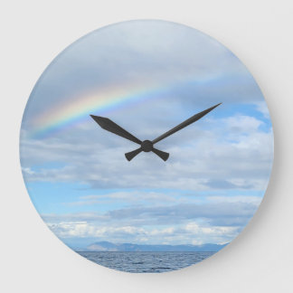 Rainbow over Island Large Clock
