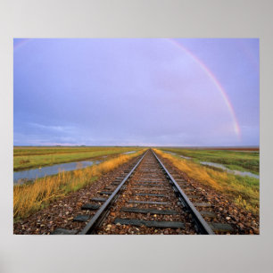Rainbow over railroad tracks near Fairfield Poster
