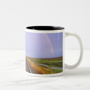 Rainbow over railroad tracks near Fairfield Two-Tone Coffee Mug