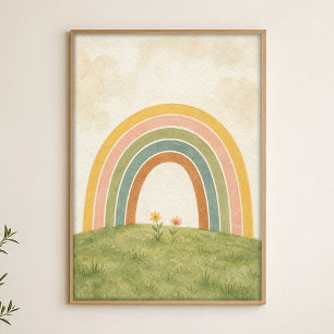 Rainbow Over the Meadow Watercolour Poster