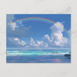 Rainbow over the ocean postcard