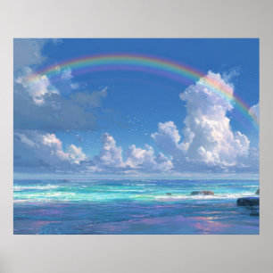 Rainbow over the ocean poster