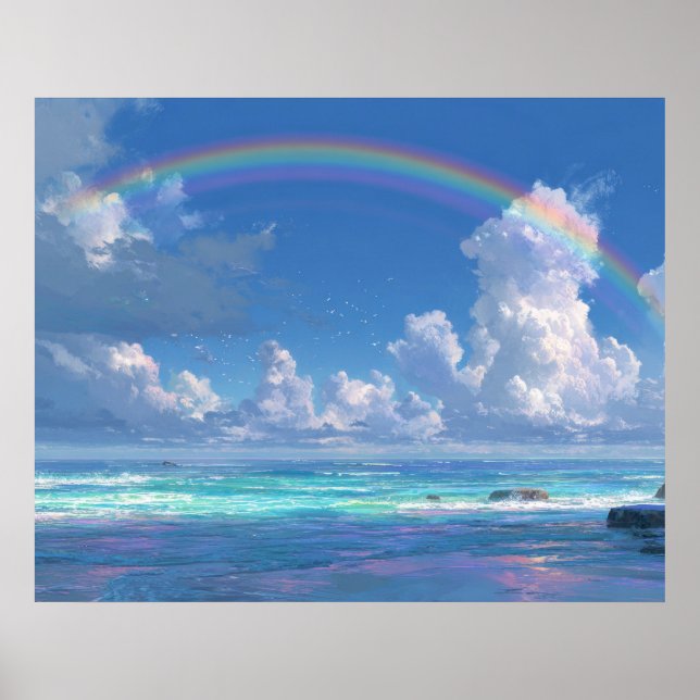 Rainbow over the ocean poster (Front)