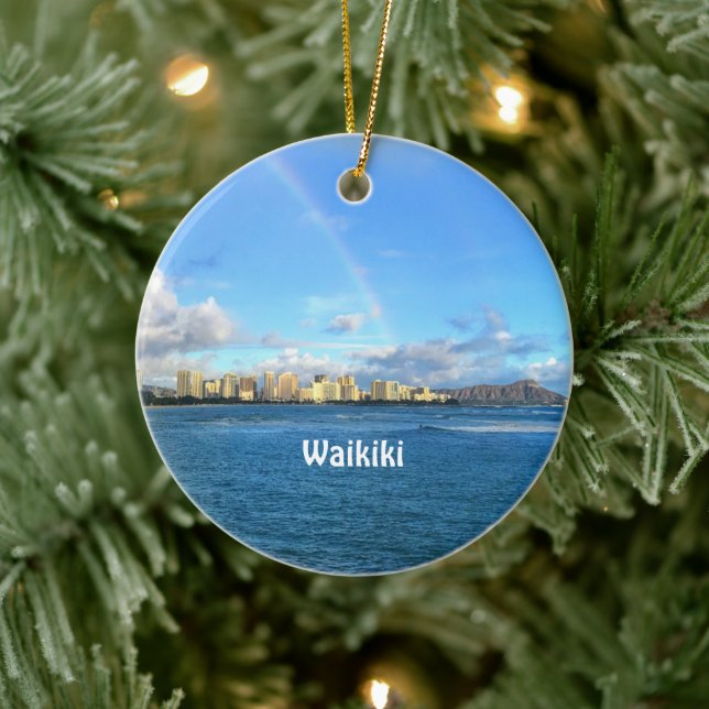 Rainbow over Waikiki  Ceramic Ornament (Tree)