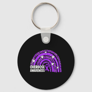 Rainbow Overdose Awareness Month Purple Ribbon Key Ring